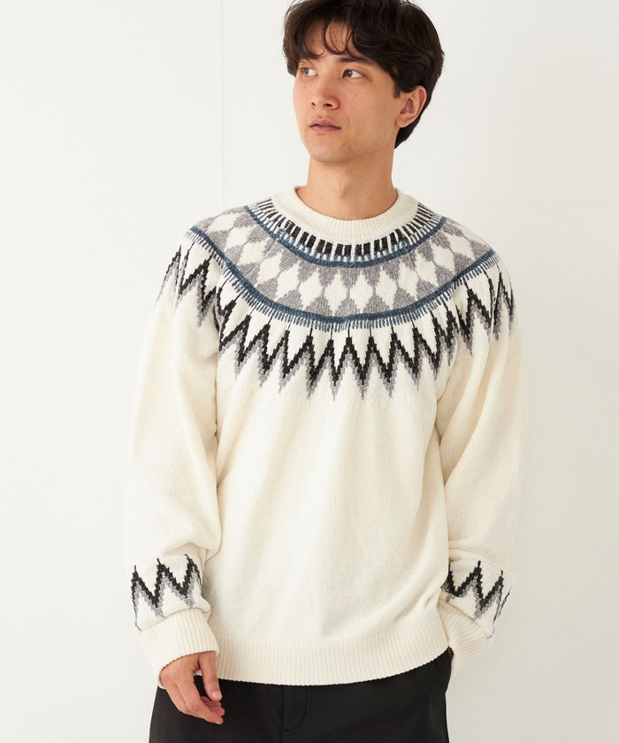 SHIPS シップス シルク混 羊毛 ボートネック ニット セーター グレージュ セール 30%OFF】SHIPS Colors:〈洗濯機可能〉ジャカード モール