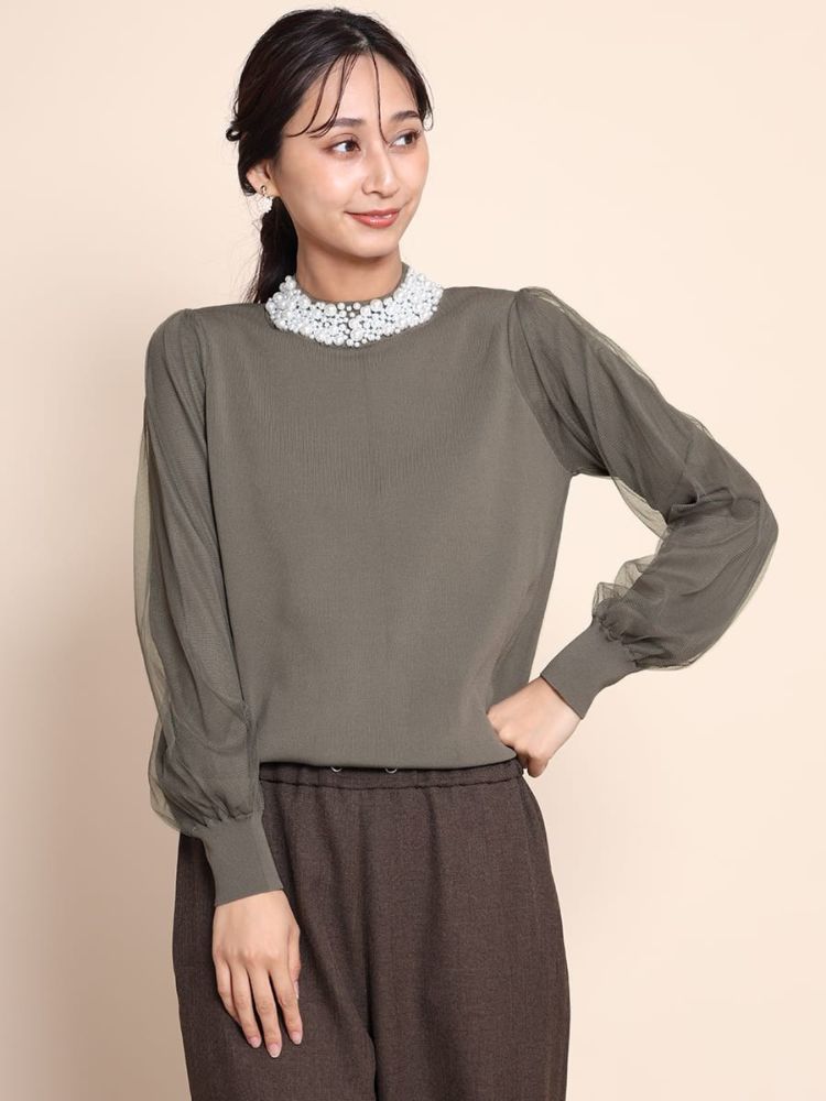 ビジュー ニット フェンネル FENNEL ヤマダヤ ネックビジューニット 長袖 セール】フェンネル FENNEL ネックビジューニット(505797971