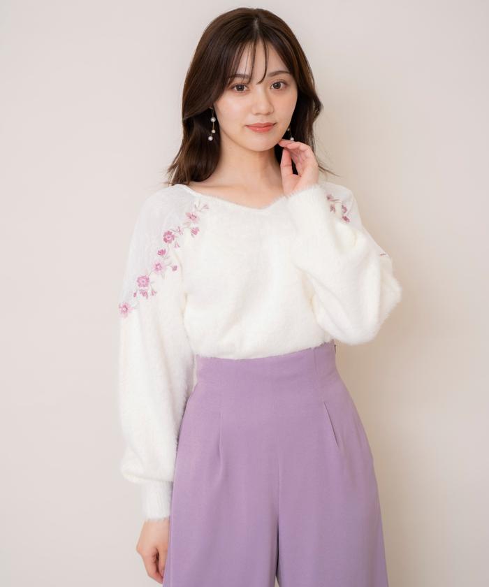 セール】【WEB限定】〈手洗い可能〉ラメ リブ 5分袖 ニット ポロ