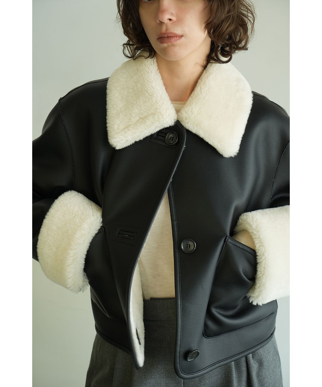 VEGAN LEATHER BOA SHORT JACKET(505796405) | クラネ(CLANE VEGAN LEATHER BOA SHORT JACKET(505796405) | クラネ(CLANE