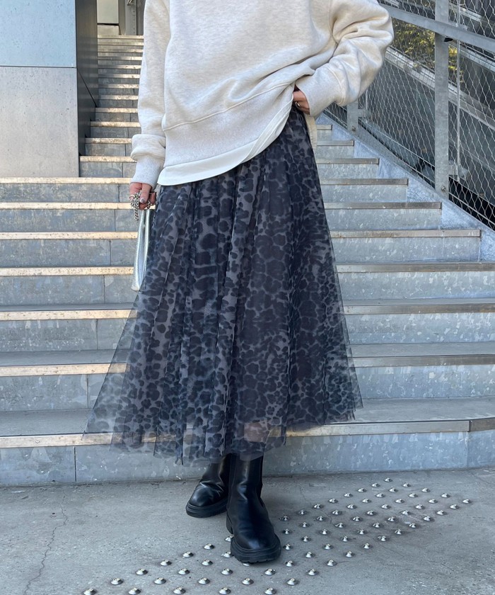 miumiu シルバー　ブラックレオパードスカート レオパードフリル巻きスカート【uyu./ウユ】（スカート）｜uyu