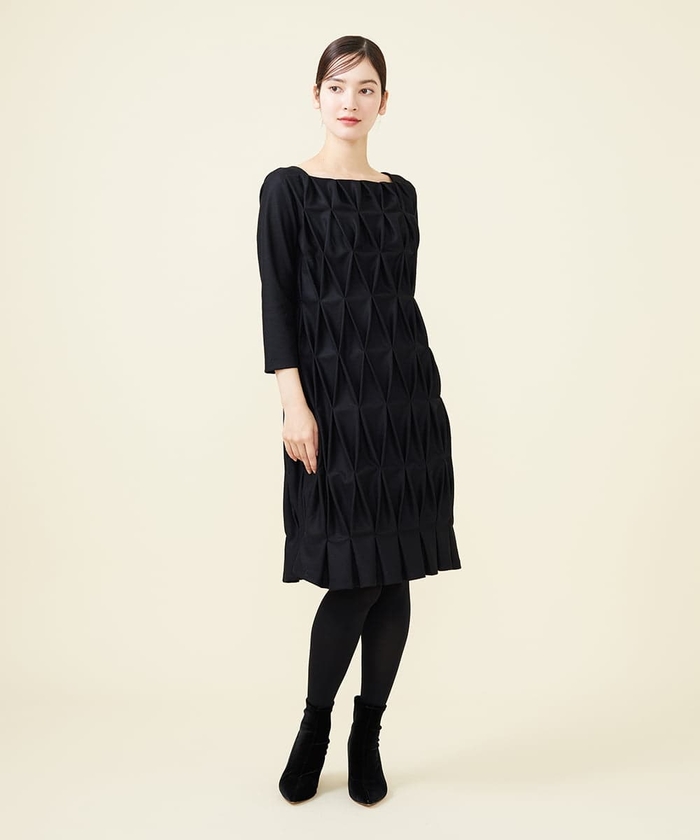 セール】【blue&black】ダイヤ柄スモッキングドレス(505800641