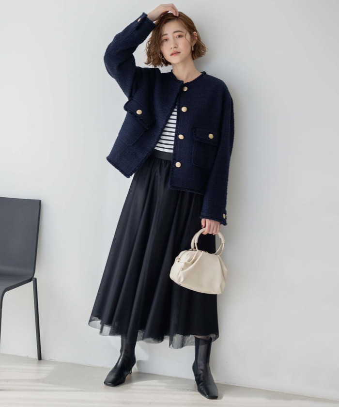 R (アール) GIOLICAミックスツイードジャケットブラック系 セール 30%OFF】GIOLICA カラーミックスツイード ジャケット