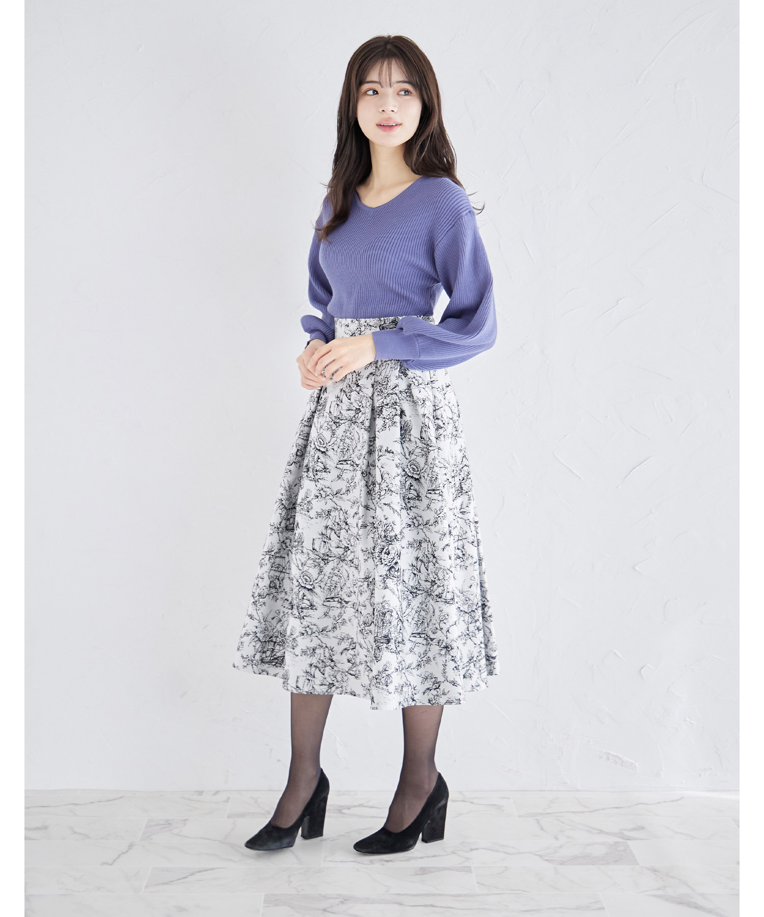 トワルドジュイアンティークジャガードフレアスカート　オフホワイト セール】トッコクローゼット tocco closet トワルドジュイ