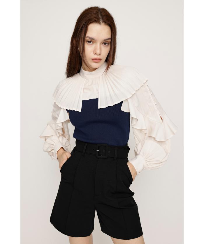 MUVEILドッキングトップス レザーフリル Ladies Mock Wrap Top, KOI PAISLEY