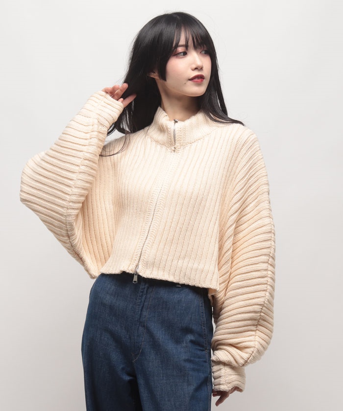 クーポン】【セール 60%OFF】【Chico】ハイネックZIP短丈リブCD