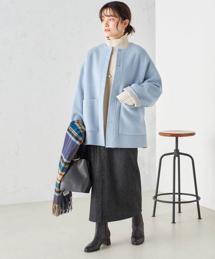 セール 40%OFF】配色 リバーシブル ノーカラー コート