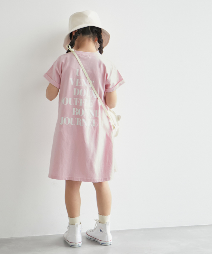 セール】【KIDS】ハート刺繍入りバックロゴプリントワンピース