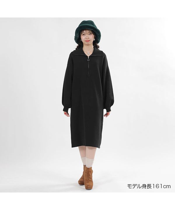 マリークワント デイジー ロゴ刺繍 パフスリーブ ワンピース 黒×白 【極美品】 MARY QUANT（マリークワント）の「デイジーロゴパフスリーブ