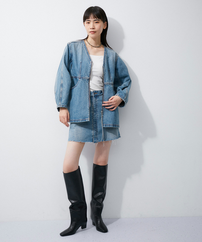 美品 ADAM ET ROPE FEMME デニムチュニックシェイプシャツ F 美品 ADAM ET ROPE FEMME デニムチュニックシェイプシャツ F