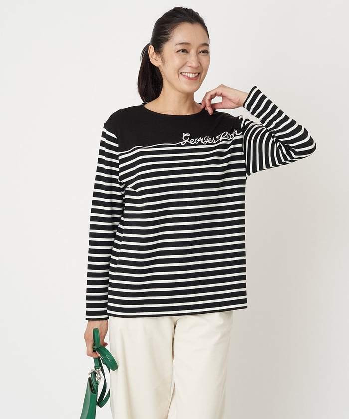 GEORGES RECH ジョルジュレッシュ カットソー Tシャツ ボーダー36 ジョルジュレッシュ Tシャツ M 半袖 コットン ボーダー クルー