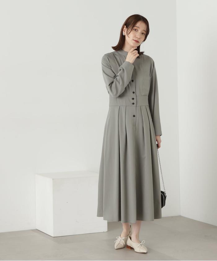 トゥモローランド コレクション　ロングワンピース シルク パープル タック トゥモローランド コレクション ロングワンピース シルク