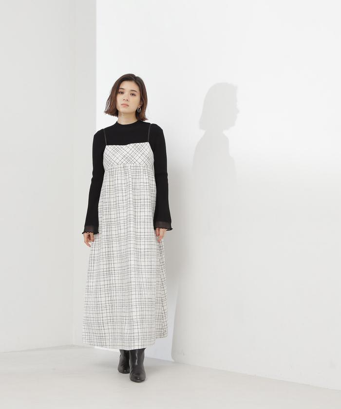 SALE】ミックスツイードノーカラージャケット×ボウタイプリーツ
