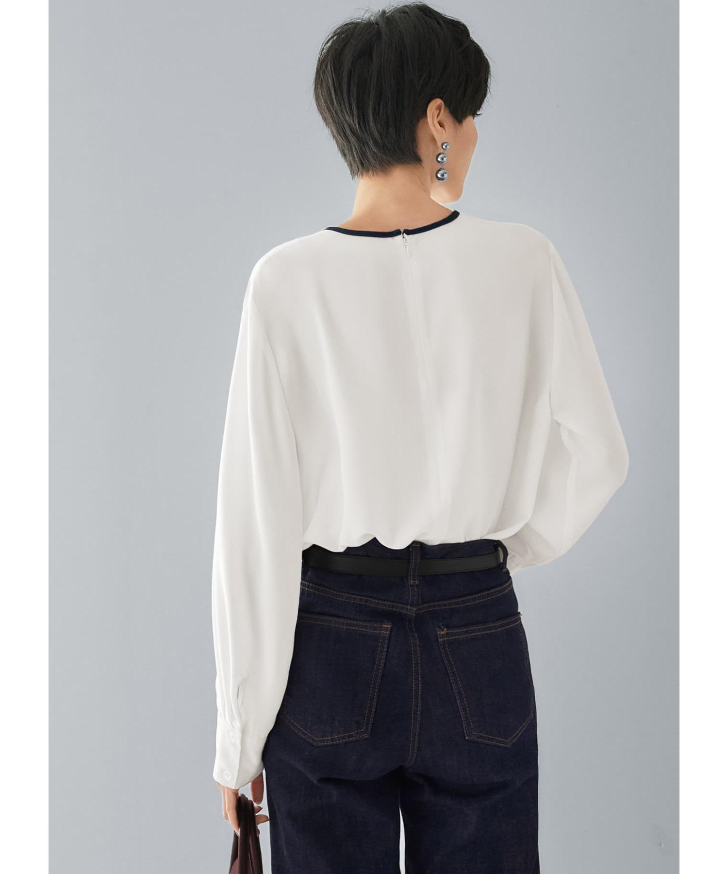 新品未使用　STYI F DELI ドライジョーゼット配色リボンタイブラウス STYLE DELI｜ドライジョーゼット配色リボンタイブラウス