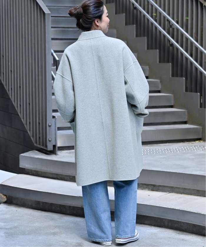 SIMPLICITE S120ブレンドリバーシブルミドル丈コート ネイビー B.C STOCK ノーカラーコート コート S120ブレンドリバーシブル