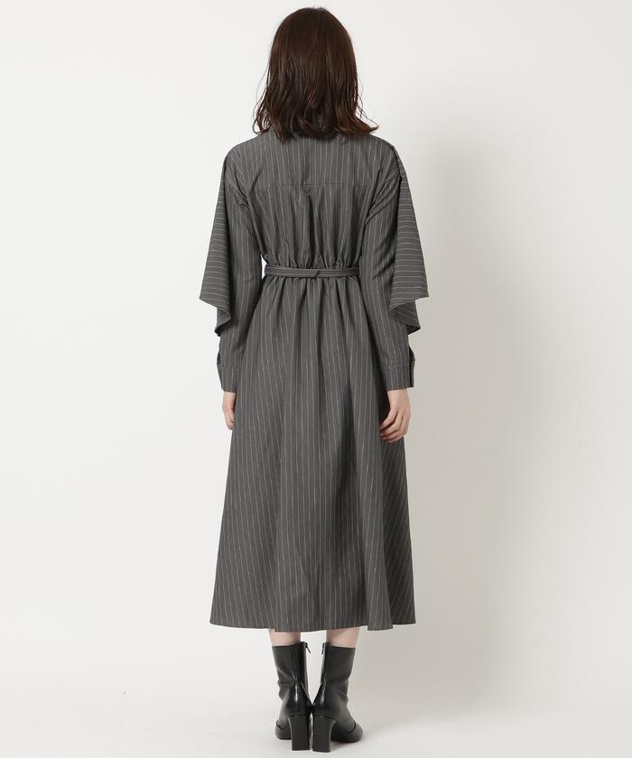美品　レディアゼル　ストライプ シャツワンピース ケープ フレア　ロング丈 美品 レディアゼル ストライプ シャツワンピース ケープ フレア