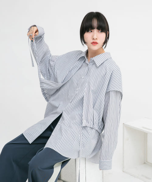 セール 20%OFF】ストライプレイヤードBIGシャツ(505828468 セール 20%OFF】ストライプレイヤードBIGシャツ(505828468