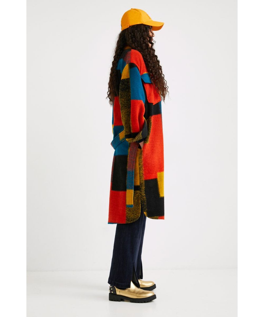 【SALE】Desigual デシグアル アートプリントフード付ロングコート セール】カラフルなウール素材のレディースロングコート