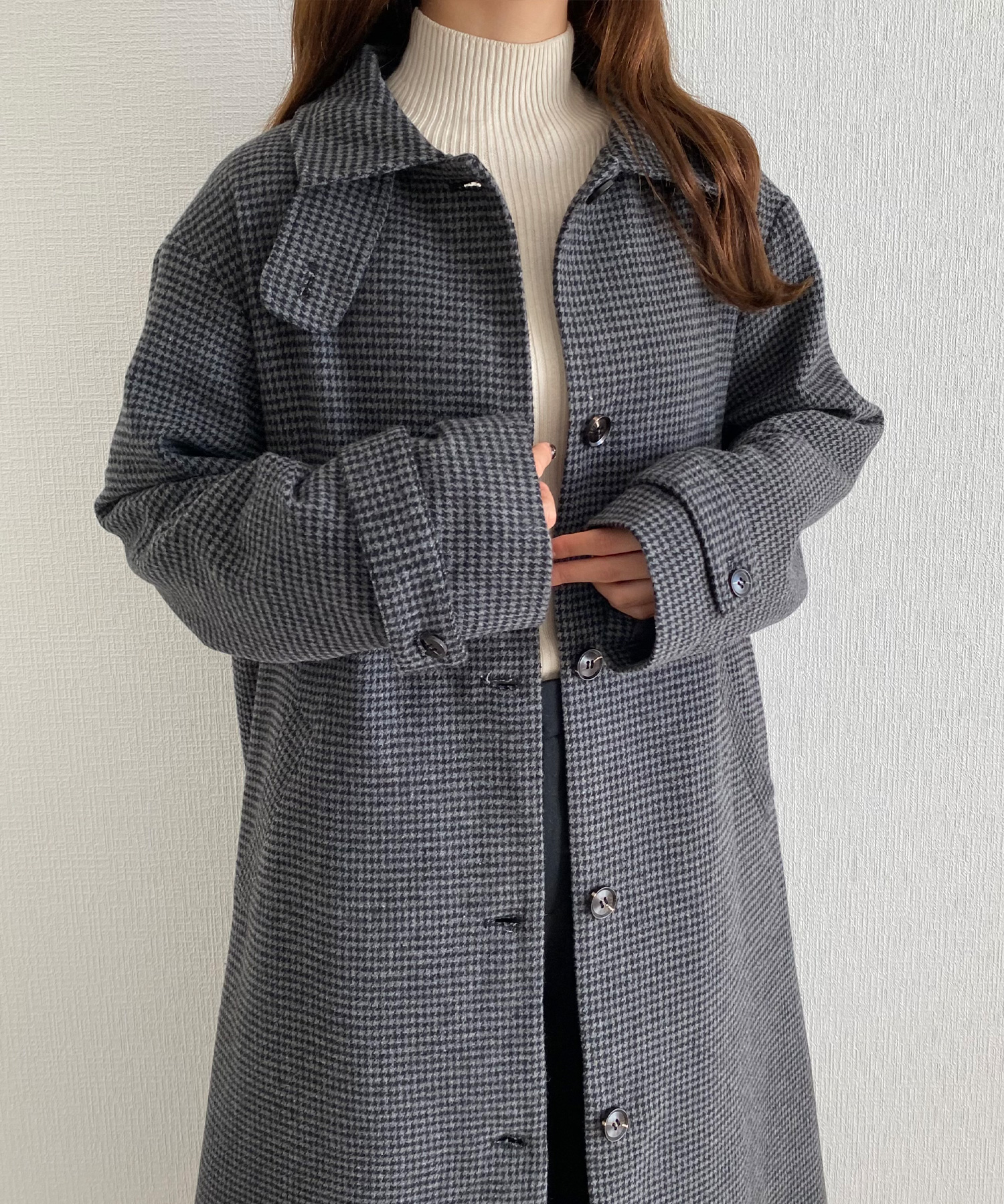 CLANE 19AW MIX CHECK SOUTIEN COLLAR COAT