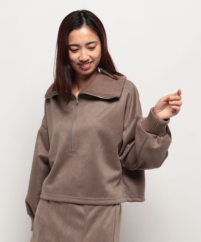 セール】【セットアップ対応商品】スエポンリブ使いハーフZIP セール】【セットアップ対応商品】スエポンリブ使いハーフZIP