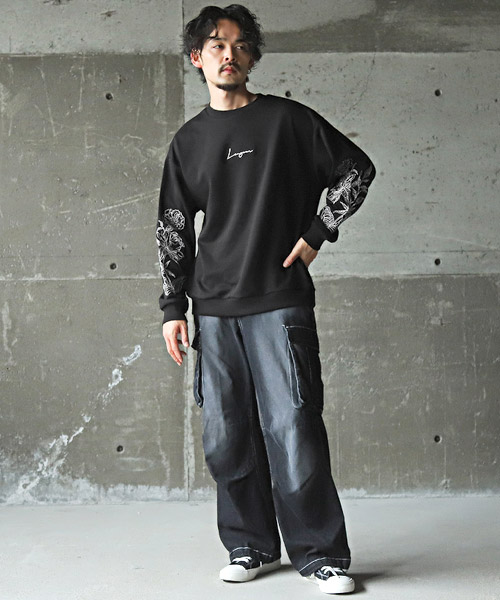 ラグスタイル LUXSTYLE フラワー袖刺繍クルーネックトレーナー ラグスタイル LUXSTYLE フラワー袖刺繍クルーネックトレーナー