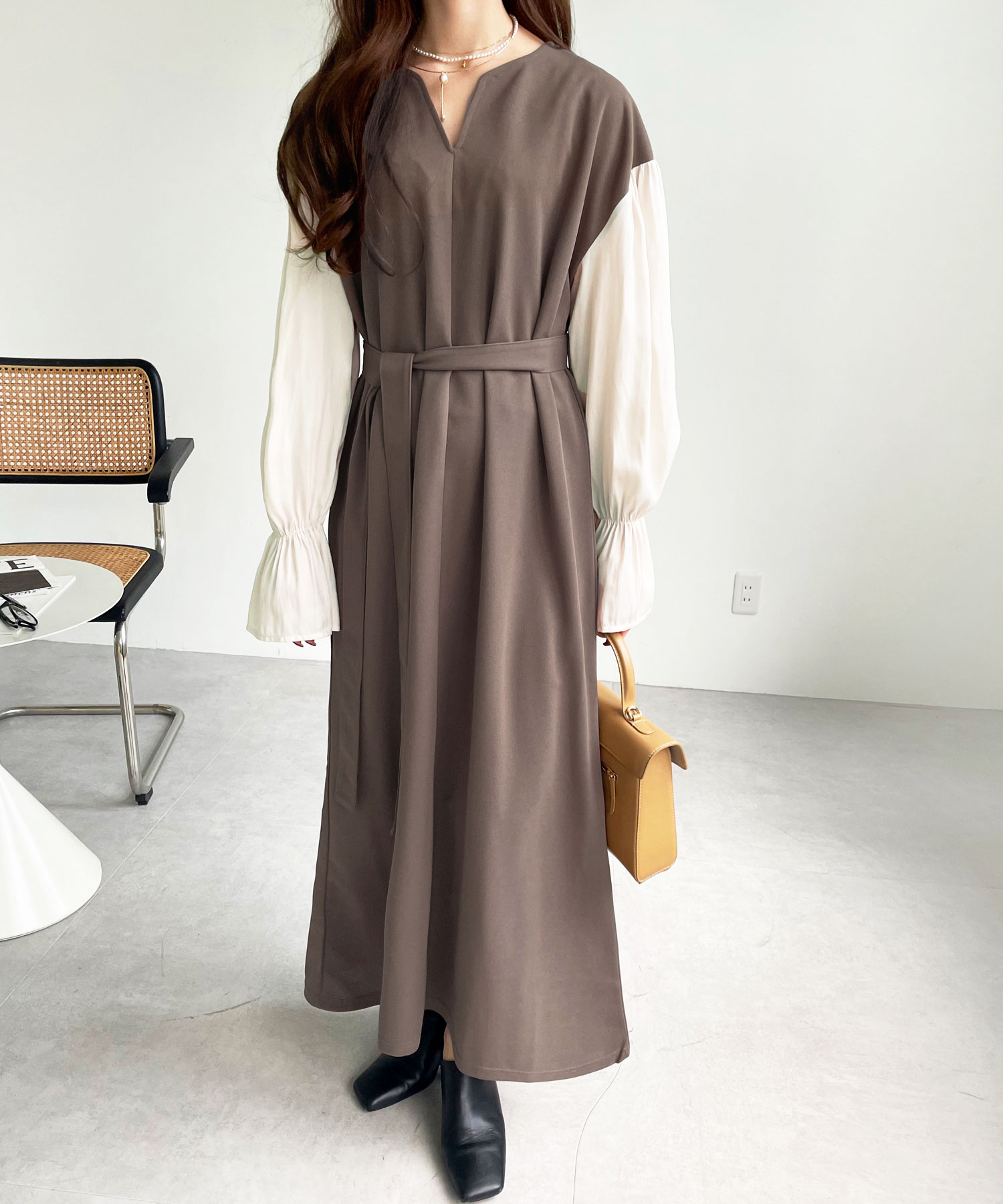 yell様✨【アウラアイラ】ドッキングワンピース　ストレート　ベルト付き　F DOCKING STRAIGHT ONE-PIECE — aulaaila