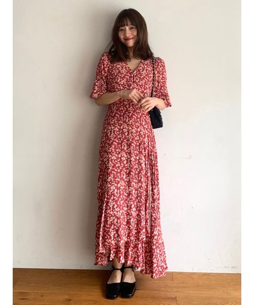 フレイアイディー　ロングカシュクールワンピース　赤 フレイアイディーロングカシュクールワンピース赤