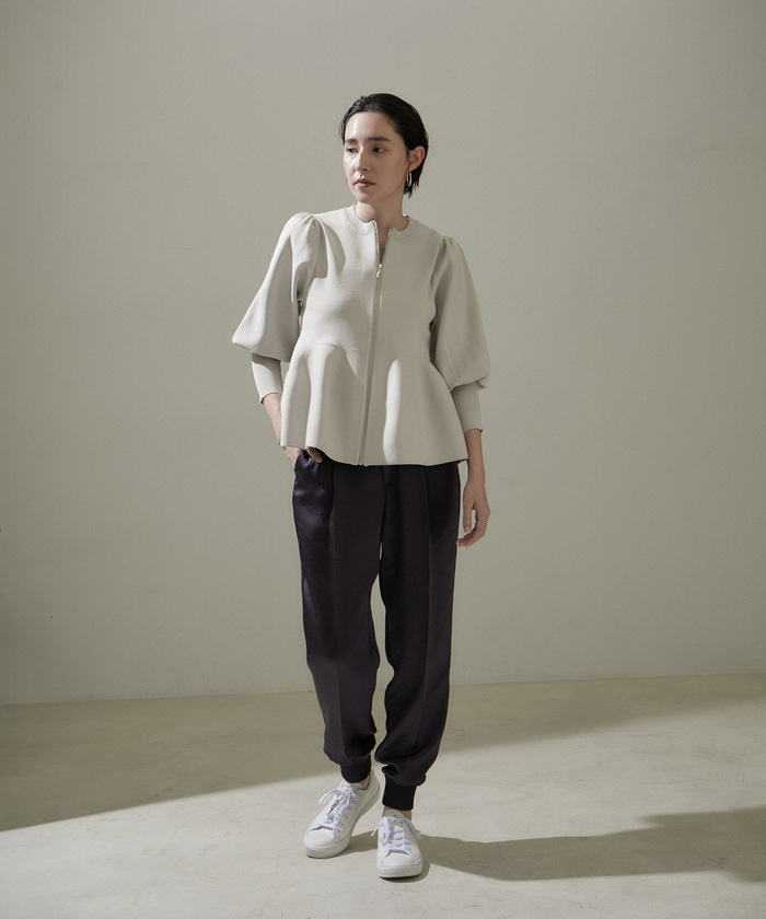 値下げ！新品★サロン アダムエロペ ジップペプラムカーディガン セール 30%OFF】【WEB限定】ジップペプラムカーディガン【洗える
