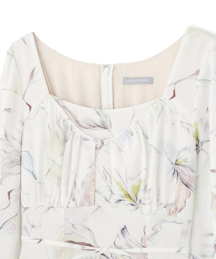 新品 ジルバイジルスチュアート マーブルフラワープリントワンピース ブルー FR JILL by JILL STUART｜マーブルフラワープリントワンピース