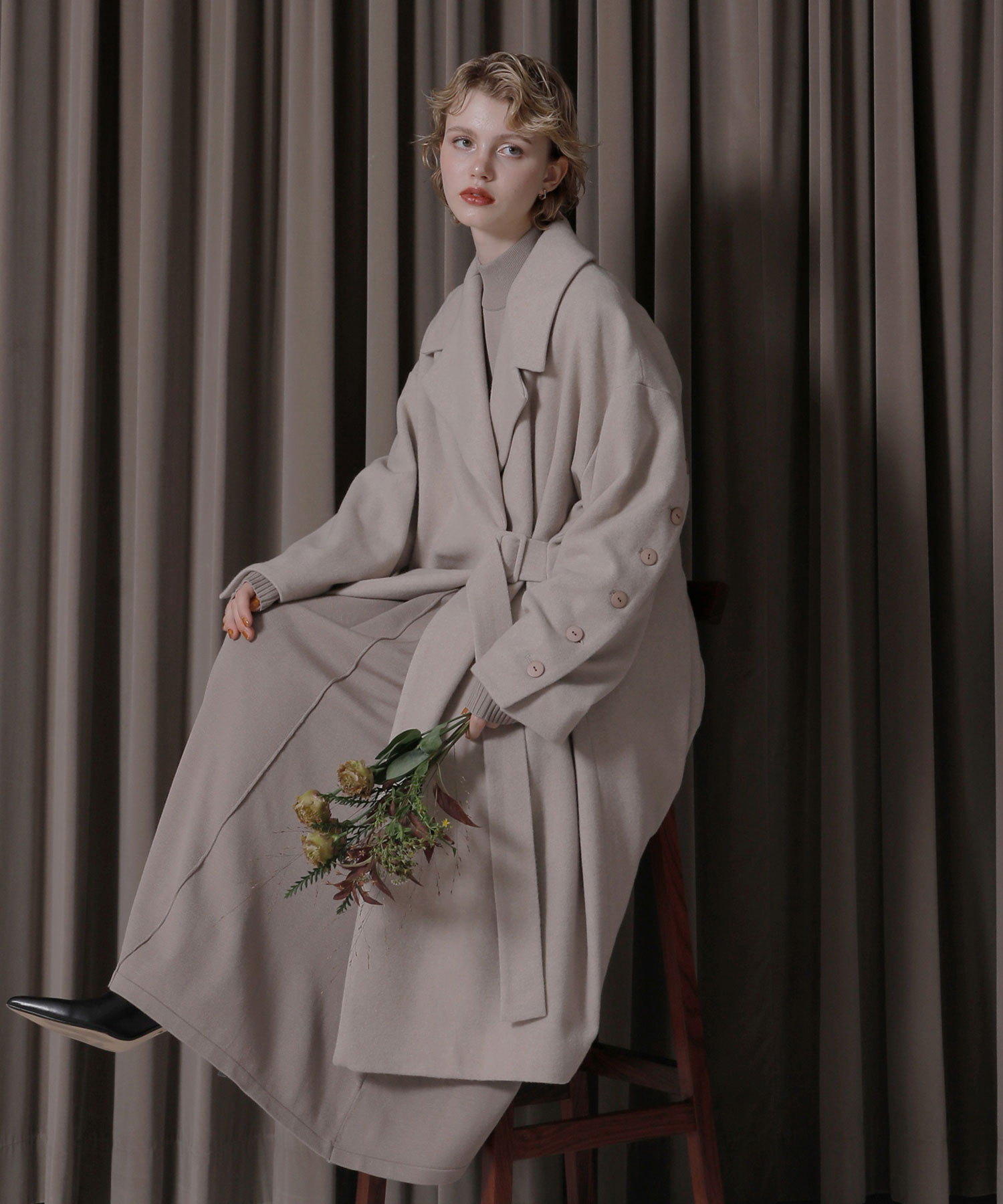 MIELI INVARIANT＊Melton Wool Gown Coat MIELI INVARIANT＊Melton Wool Gown Coat