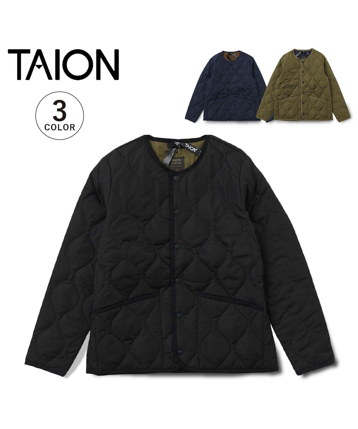 TAION（タイオン）／ ミリタリー ダウンケープダークネイビー×ライトベージュ TAION（タイオン）の「【TAION/タイオン】ミリタリーダウン