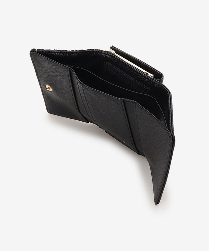 【美品】サマンサベガ ツイードベルトビジュー折財布 サマンサベガ SAMANTHAVEGA ハートビジュー折財布 (ブラック