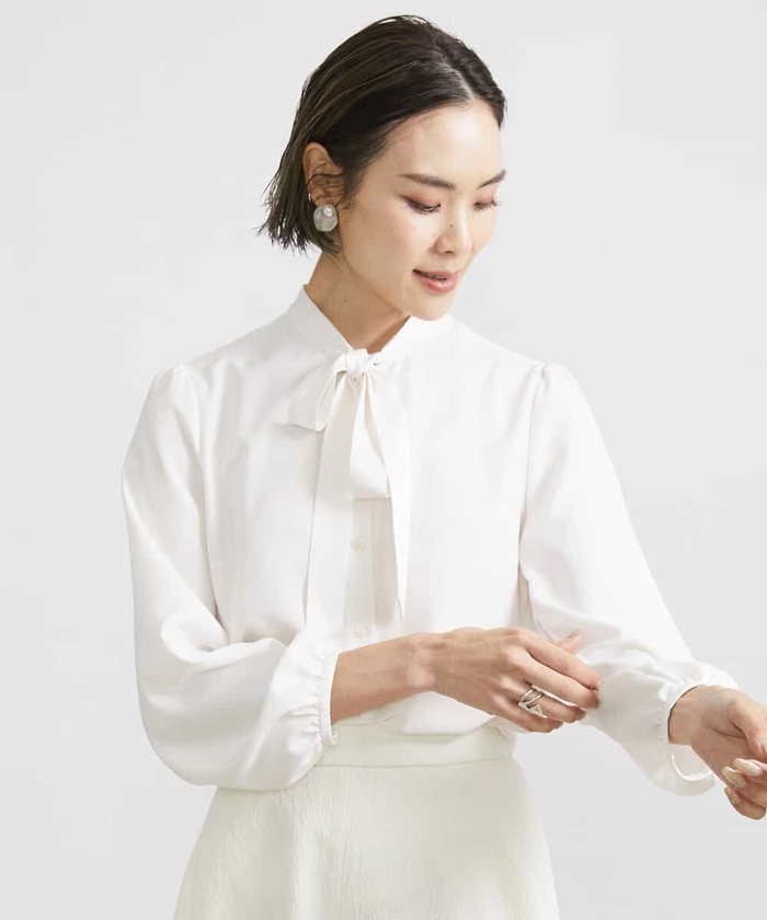 美品✨ボールジィ 2024SS バックリボンブラウス シルク混 36 XS 極美品】ボールジィ シルクコットン ネックギャザーブラウス 36