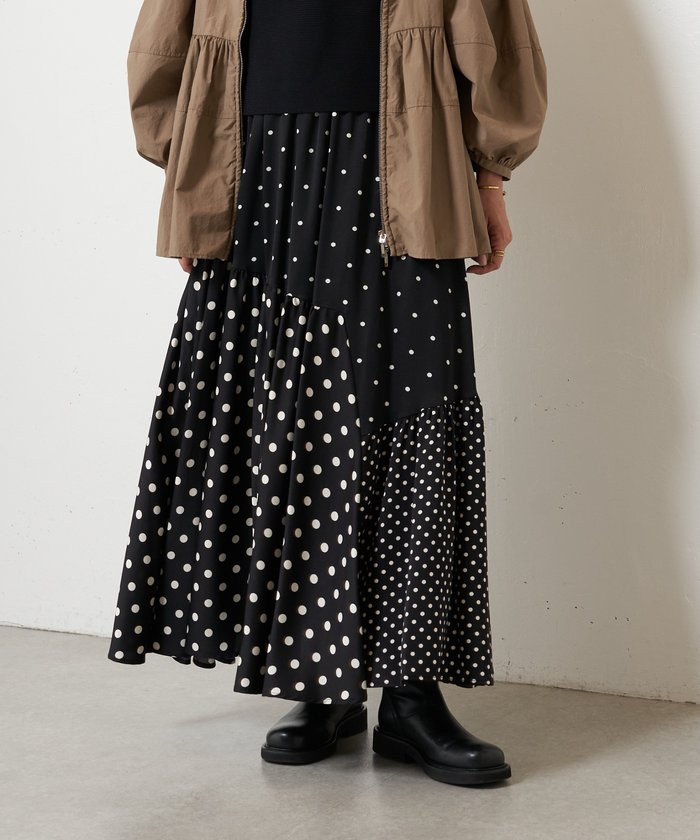 ✨美品✨ビアズリー　ドットパッチワークロングスカート　ブラック　F ウエストゴム ✨美品✨ビアズリー ドットパッチワークロングスカート ブラック