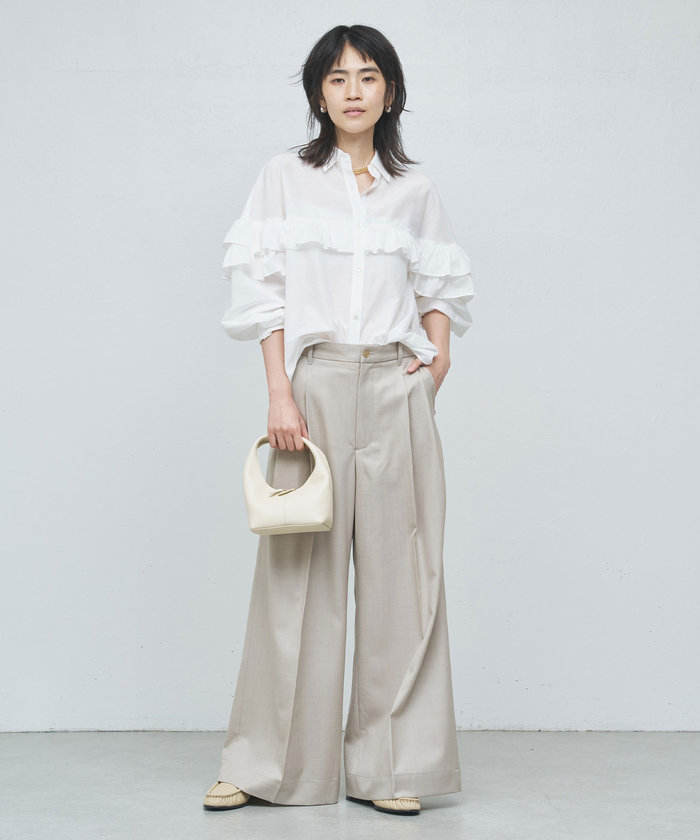 【公式】 セール ガ | 70%OFF】コットンシルクフリルブラウス(505854879) トップス