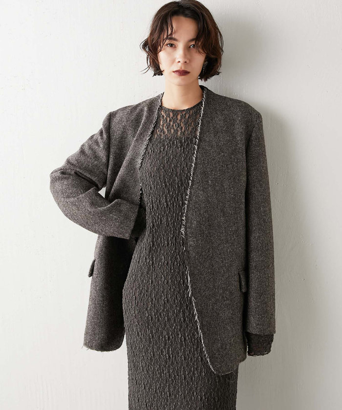 140ウィムガゼット3.8万とろみノーカラージャケットF水色 Whim Gazette｜ジュートライクノーカラージャケット | Rakuten