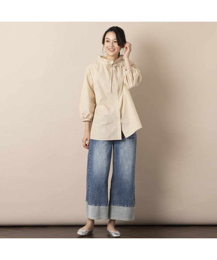 COITE｜ストライプフリルスリーブボウタイブラウス