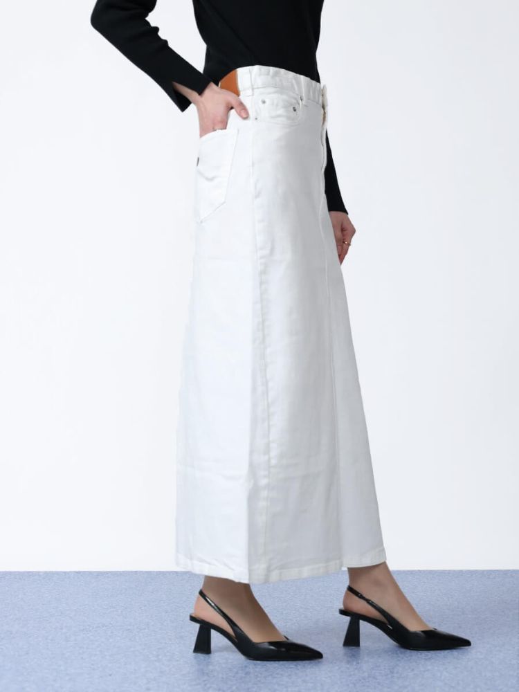 アーガ Aga 「05」ロングデニムスカート(White color/Black