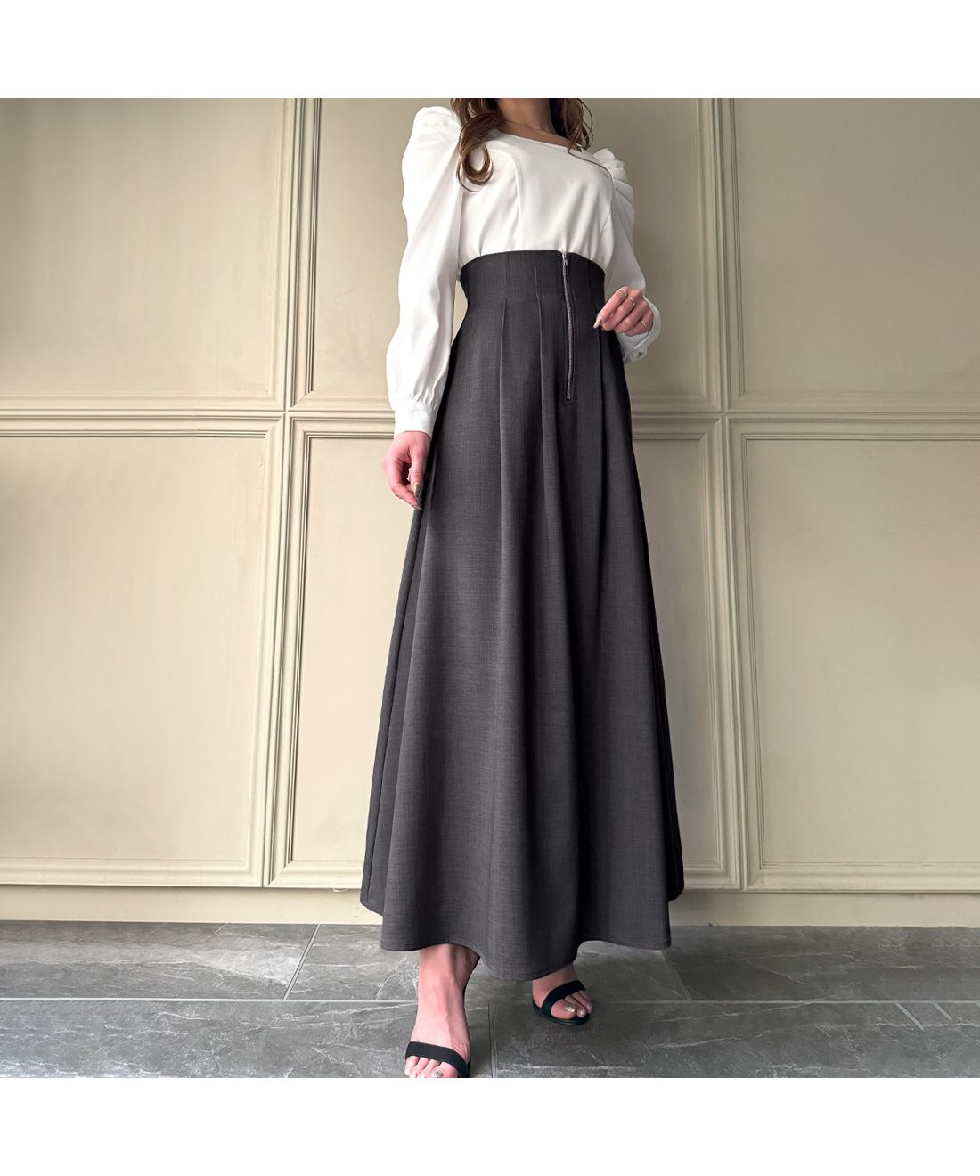 新品【JUDY】ジュディ　レース切り替えリブニット　袖フレア　ブラック　M 新品【JUDY】ジュディ レース切り替えリブニット 袖フレア