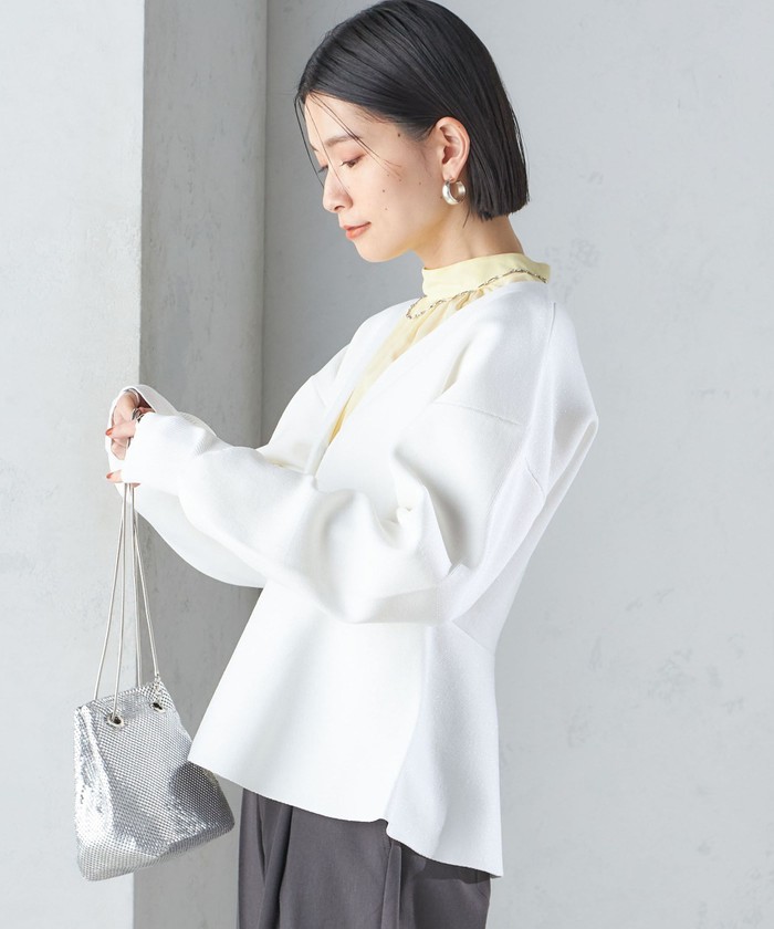 カーディガン * 「手洗い可能」ラメ ペプラム バナナ スリーブ カーディガン  レディース セール 40%OFF】* 〈手洗い可能〉ラメ ペプラム バナナ スリーブ