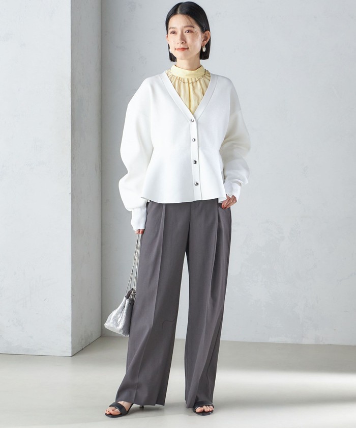 カーディガン * 「手洗い可能」ラメ ペプラム バナナ スリーブ カーディガン  レディース セール 40%OFF】* 〈手洗い可能〉ラメ ペプラム バナナ スリーブ