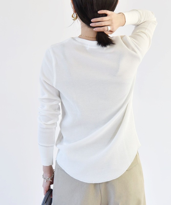 tシャツ quaranciel:「洗濯機可能」ワッフル クルーネック ラウンドヘム カットソー レディース quaranciel:〈洗濯機可能〉ワッフル クルーネック ラウンドヘム