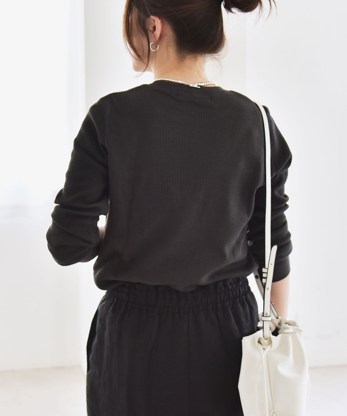 tシャツ quaranciel:「洗濯機可能」ワッフル クルーネック ラウンドヘム カットソー レディース quaranciel:〈洗濯機可能〉ワッフル クルーネック ラウンドヘム