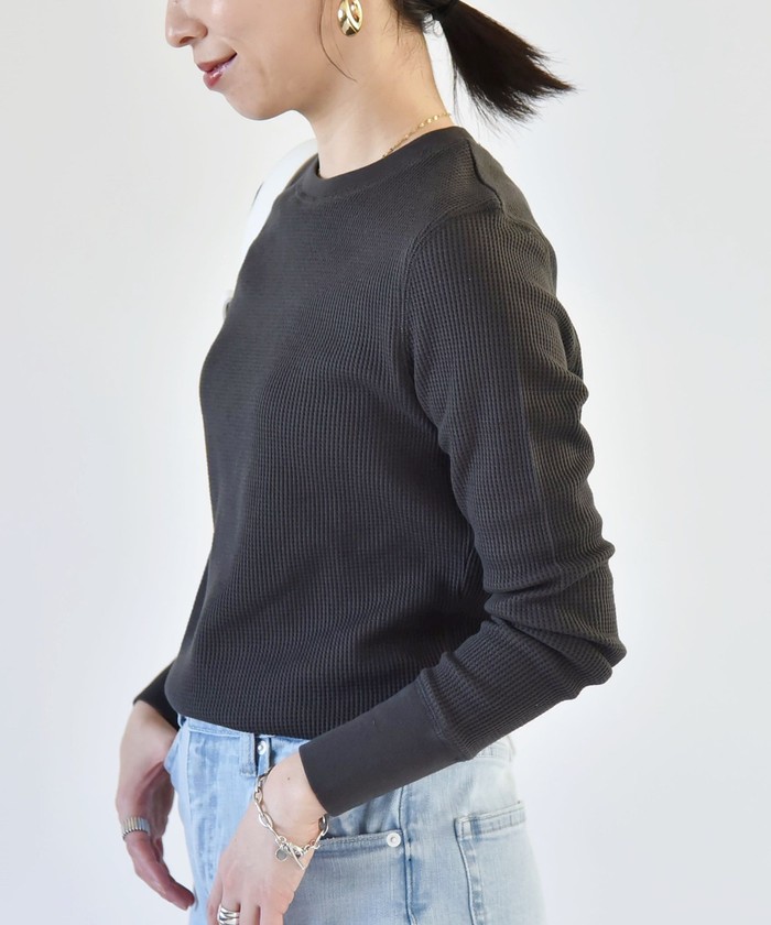tシャツ quaranciel:「洗濯機可能」ワッフル クルーネック ラウンドヘム カットソー レディース quaranciel:〈洗濯機可能〉ワッフル クルーネック ラウンドヘム