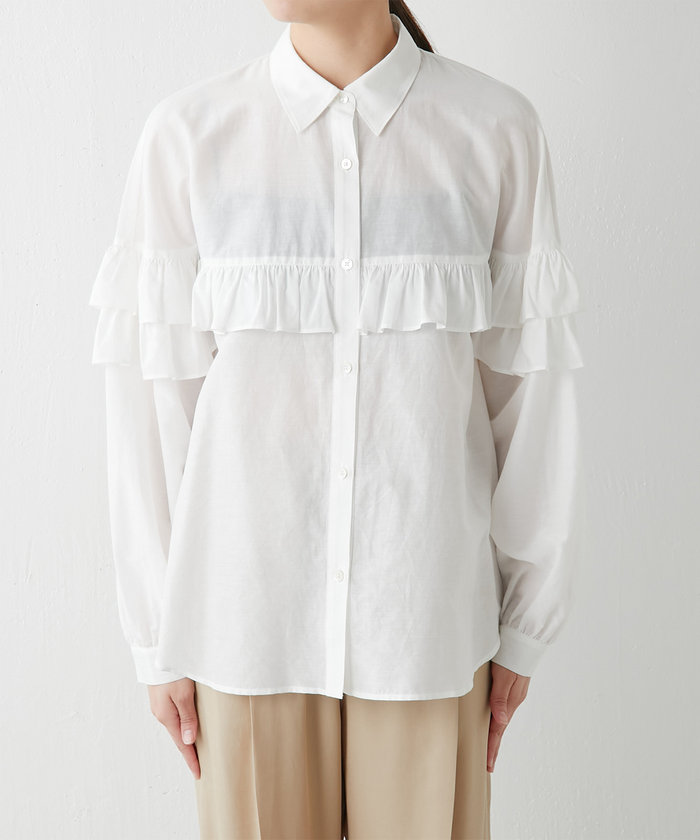 セール 70%OFF】コットンシルクフリルブラウス(505854879) | ガ