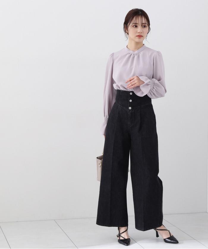 スタンドネック楊柳ブラウス ♡ プロポーション ボディドレッシング セール】スタンドネック楊柳ブラウス WEB限定カラー：ブルー