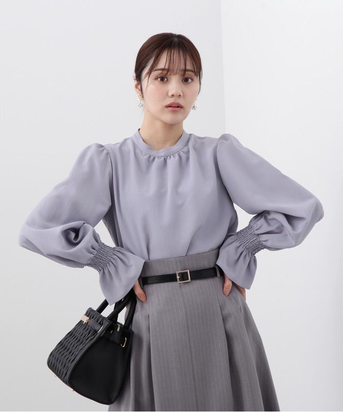 スタンドネック楊柳ブラウス ♡ プロポーション ボディドレッシング セール】スタンドネック楊柳ブラウス WEB限定カラー：ブルー