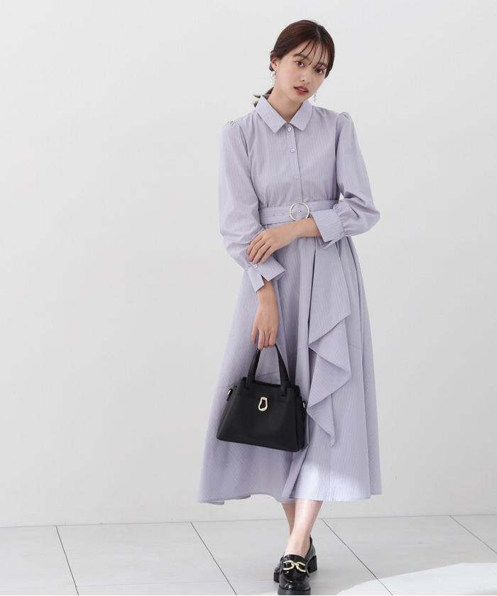 新品タグ付　プロポーションボディドレッシング 　ラッフルシャツワンピース　M セール 50%OFF】ラッフルシャツワンピース(505872588