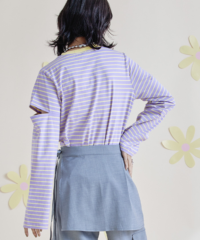 miette スリットスリーブボーダーロンT パープル スリットスリーブボーダーロンT(505873388) | ミエット(miette