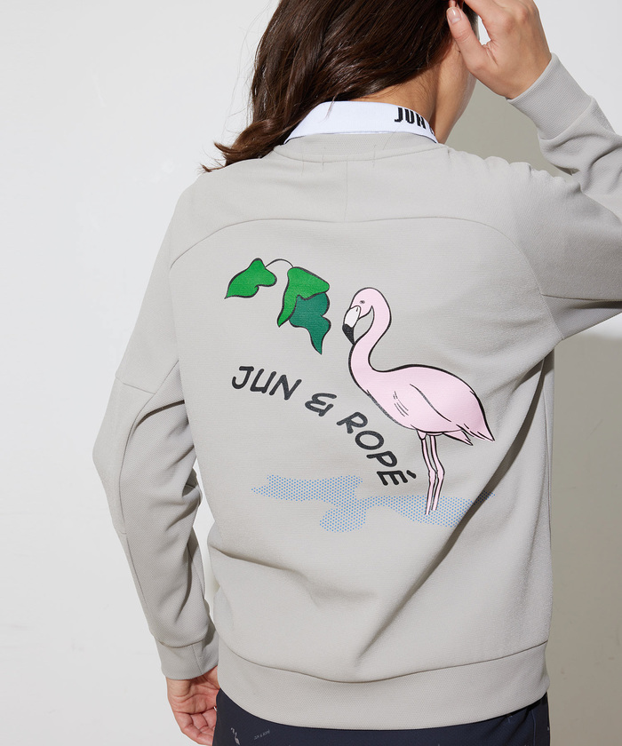 Jun & Ropé フラミンゴグラフィック長袖プルオーバーサイズL